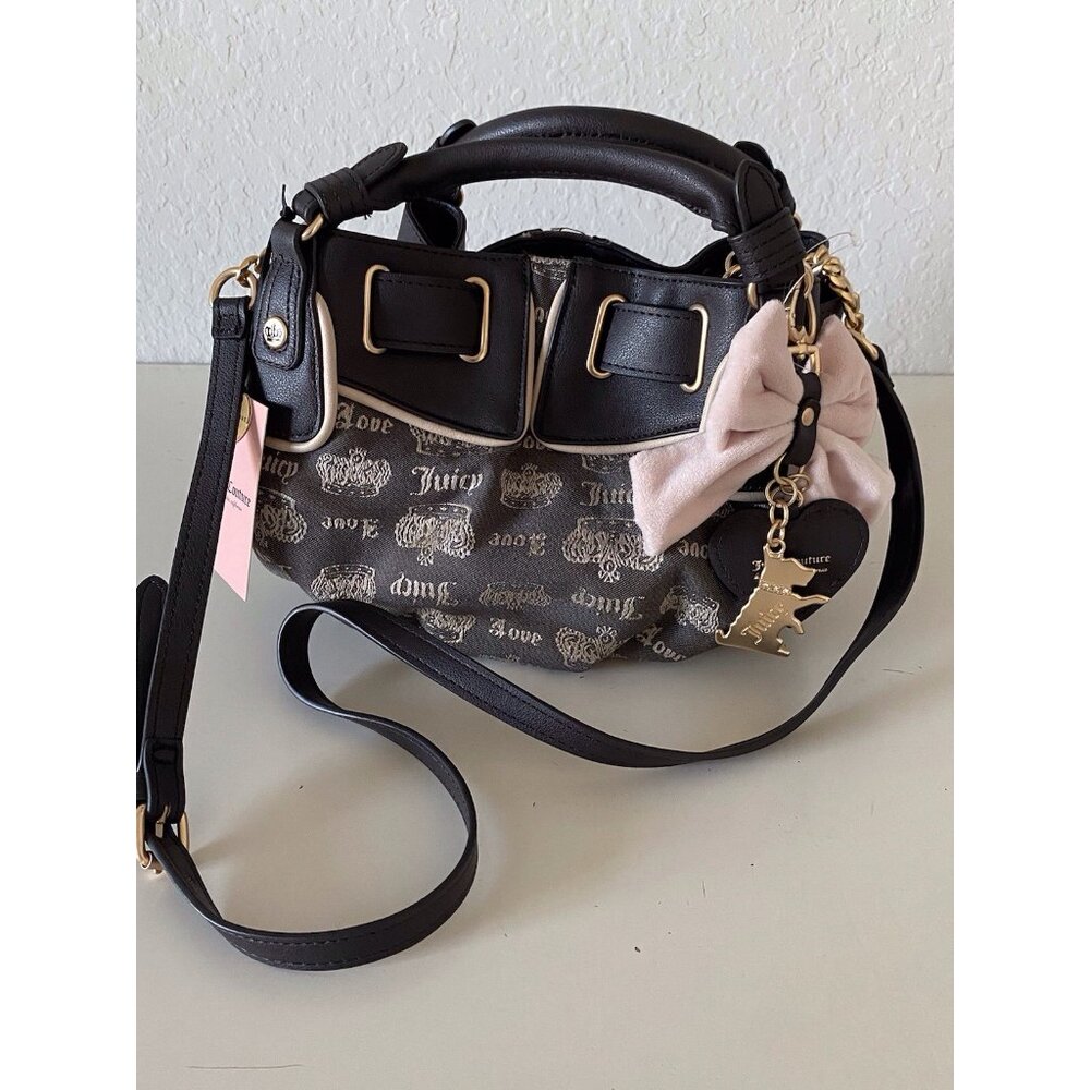 Juicy Couture Juicy Fan Club Crossbody Bag Chocolate Sandstone Bow‎ & Charms NEW